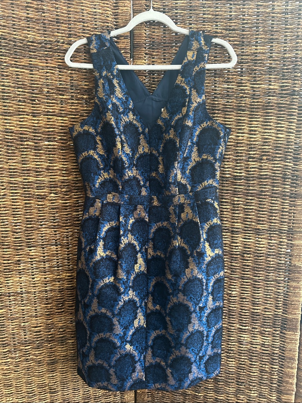 J. Crew Navy and Gold Brocade Sleeveless Mini Dress, size 10
